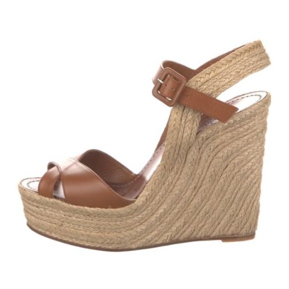 VALENTINO GARAVANI ATELIER Leather Wedge Espadrilles Open Toe Light Brown 40 - Picture 3 of 5